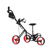 Costway Foldable Pro Golf Club Push Cart Adjustable w/Seat & Scoreboard Bag, Red