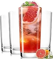 LUNA & MANTHA Drinking Glasses Highball Glasses Set of 4, Water Glasses 16oz, Wide mouth design Lead-Free Crystal Glassware, Cocktail Glasses Drinking Set, Tall Glass Cups for Mojito and Tom Collins