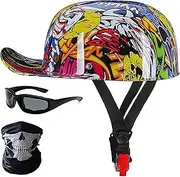 Vintage Adults Motorcycle Helmet Open-Face Motorbike Helmets ECE Certified Retro Half Helmet for Scooter Moped Baseball Cap Men and Women Street Cruiser Jet Style Helmet