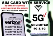 $50 VERIZON SIM ✅ MONTH INCLUDED UNLIMITED T/T + DATA 5G/4G ✅ 5 STAR SUPPORT ✅