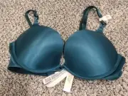 NWT Victoria's Secret Bombshell add 2 cups padded push up bra 36B green mystique