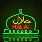 JOMOBUTY Halal Neon Signs Halal Food Arabic Restaurants Led Light Up Signs for Business Store Wall Decor with Dimmable Switch Christmas Party Gift USB Powered 16.1" x 11.8"