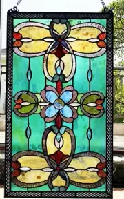 Stained Glass Tiffany Style Victorian Manor Hanging Window Panel Suncatcher