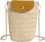 [Generic] Small Straw Cell Phone Purses for Women Girls Crossbody Mini Shoulder Bags with Chain