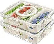 DAWNTREES 2 Pack 4 Grids Snack Box,Divided Serving Tray with Lid and Handle - Charcuterie Container for Portable Snack Platters, Snacks - Perfect for Party