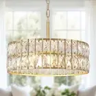 JWLUYN Gold Crystal Chandelier 16’’ Round Modern Crystal Chandelier 5-Light G...