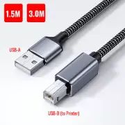 1.5M 3M Printer Cable USB-A to USB-B Braided Cord for Printer HP Brother Epson