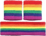SVCEQZE Sports Sweatband Headbands,Rainbow Striped Wrist Bands Set | Breathable Athletic Sweat Bands, Moisture Wicking Sweat Absorbing Head Band for Running Workout