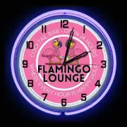 19" Pink Flamingo Lounge Sign Purple Double Neon Clock Man Cave Garage Shop Bar