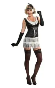 SEQUIN FLAPPER DRESS BLACK SILVER ADULT 20s WOMENS FANCY DRESS COSTUME