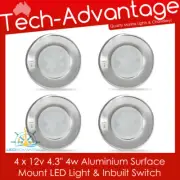 4 x 12v 4" 4 Watt Aluminium Round Ceiling Surface Mount Interior LED Boat Light