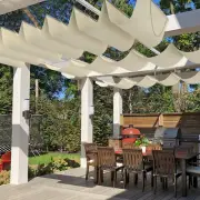 Waterproof Retractable Canopy Cover Yard Patio Awning Shade w/ Steel Wire Beige