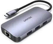 Unitek uHUB D1071A N9+ 9-in-1 USB-C Ethernet Hub with HDMI, 100W Power Delivery and Card Reader/Aluminium/Nylon Cable/USB-A, USB-C (Power Supply), HDMI 2.0, Card Reader, RJ-45 Connection