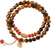 [Generic] Feng Shui Tiger Eye & Red Agate Double Wrap Bracelet with Lucky Pendant | Elastic Cord, Unisex, Spiritual, Peace & Protection
