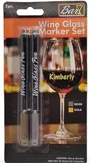 BAR ACCESSORIES -Wine Glass Marker Set -2 Pc GOLD/SILVER