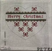 Hand Painted Needlepoint Canvas 18 CT HEART MERRY XMAS ORNAMENT
