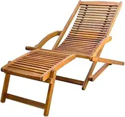 Outdoor Recliner Chair, Patio Reclining Chair Sun Lounger Lounge Chair Deck Chair with Footrest Solid Acacia Wood