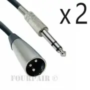 2 Pack - 15ft XLR 3-Pin Male to 1/4" Stereo TRS Shielded Microphone Mic Cable