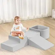 Playpals 5-Piece Soft Play Equipment, Crawl & Climb Foam Play Set, Colorful Foam Blocks for Toddler Infant Baby, Indoor Crawling Gym Equipment, Kids Educational Soft Play Set, Grey