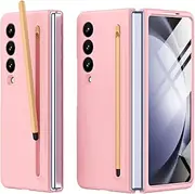[Miimall] Slim Case for Galaxy Z Fold4 with S Pen Holder & Screen Protector, Silky Liquid Hard PC Matte Case for Samsung Galaxy Z Fold 4 (2022) Pink