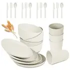 Wheat Straw Dinnerware Sets - 24 pcs Lightweight Bowls Unbreakable Dish Set D...