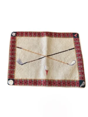 Wool Needlepoint & Petit Point Handmade Throw Pillow Cover Golf Club Preppy