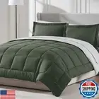 Nestl Queen Comforter Set 7 Piece - Reversible Comforters Queen Size Olive Gr