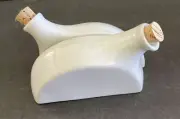 Weimar Belgium MCM Styled Cruet Set White Porcelain With Corks NOS Stockmans