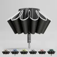 在飛比找momo購物網優惠-【Mr.Box】夜間反光條 UPF50+防曬 自動反向黑膠傘