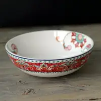 在飛比找樂天市場購物網優惠-喜慶紅陶瓷圓盤餐具8.5寸深盤家用裝菜盤湯盤深口盤手繪釉下彩