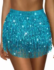 qikqik Sequin Skirt for Women Sparkly Skirt Tassel Skirt Sequin Fringe Skirt ...