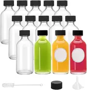CUCUMI Shot Bottles with Caps, 14pcs 2oz Small Clear Glass Juice Bottles with Lids for Juice, Potion, Ginger, Diy Essential Oils, Whiskey, with Funnels, Perfumes