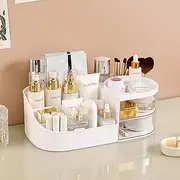 White Makeup Organiser with Drawer,Multifunctional Cosmetic Storage Box,Large Cosmetic Brush Holder Desk Organiser,Skincare Organiser for Office Supplies,Vanity, Bathroom and Bedroom Desk