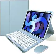 iPad 9th 8th 7th Generation Keyboard Case with Bluetooth Mouse Round Key Cute iPad Air 3rd Gen iPad Pro 10.5 Removable Color Keyboard Cover (Mist Blue)