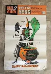 Vintage Halloween Witch Skeleton Static Stick Cling Wall Window Decoration 22"