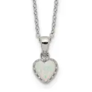 Sterling Silver Rhodium-Plated Polish Heart Created Opal Necklace