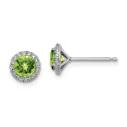 Sterling Silver Rhodium-Plated Peridot And Cz Post Earrings