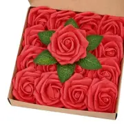 Artificial Flowers Fake Roses with Stems Boxed Foam Roses for DIY 16Pcs Red