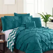 Ramesses 7 Piece Pinch Pleat Comforter Set Teal King