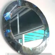 24" Labradorite Stone Accent Wall Mirror Round Crystal Bathroom Mirror Home Deco