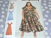 SIMPLICITY 9704 WOMEN' PLUS SIZES DRESS WITH VARIATIONS PATTERN-UNCUT- 20W-28W