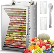 18 Tier Food Dehydrators, Electric Dehydrator Food Dryer Stainless Steel with 3 Accessories, 30-90°c Adjustable,12h Timer, Easy Clean, Dehydrator Food Dryer For Fruit, Meat, Vegetable