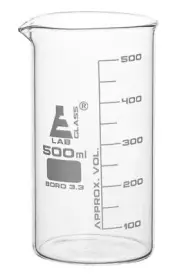Beaker, 500ml - Tall Form - White Graduations - Borosilicate Glass - Eisco Labs