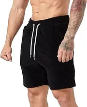 [PHJTOMK] Mens Casual Corduroy Drawstring Elastic Waist Beach Shorts Loose Fit Sweat Shorts with Pockets Corduroy Short, Black, Large