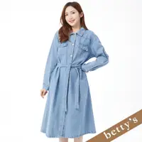 在飛比找蝦皮商城優惠-betty’s貝蒂思(25)直筒牛仔腰帶長袖洋裝(淺藍色)