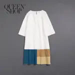 QUEENSHOP【01084166】女裝 大地拚色幾何圖形棉麻長洋裝＊現+預＊