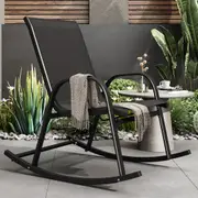 Rocking Chair High Back Rocker Chairs Steel Metal Textilene Fabric-Black