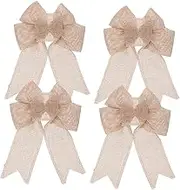 4pcs Handmade Flax Bows Decorative Bow Ornaments for DIY Craft and Fashion