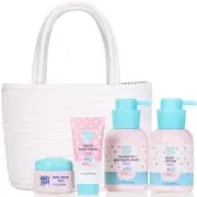 HAPPY BUM Baby Bath Set – Body Wash, Shampoo, Lotion, Cream & Diaper Caddy Bag