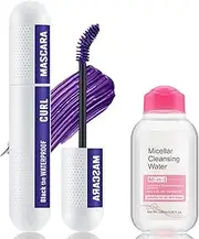 Apooliy Colorful Mascara and Makeup Remover Set,Smudge-Proof Black Mascara,Blue Purple Long lasting Charming Voluminous